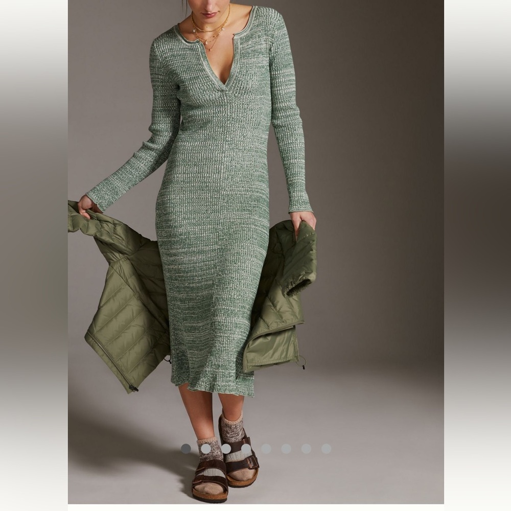 Anthropologie Green Knit Long Sleeve Dress